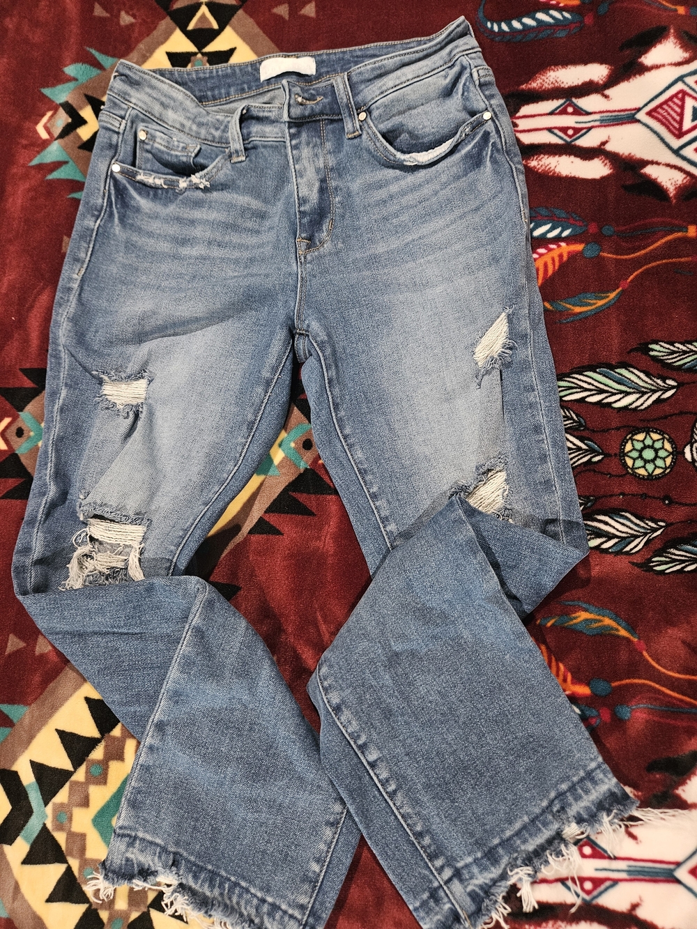 Petra 153 Women’s Light Blue Distressed Flare Jeans with Frayed Hem